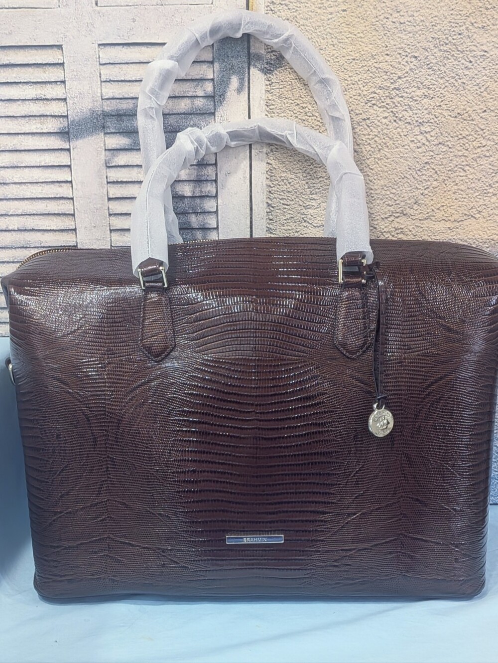 🔷 NWT Brahmin Duxbury Carryall Travel Bag in Chestnut Lizard All Over